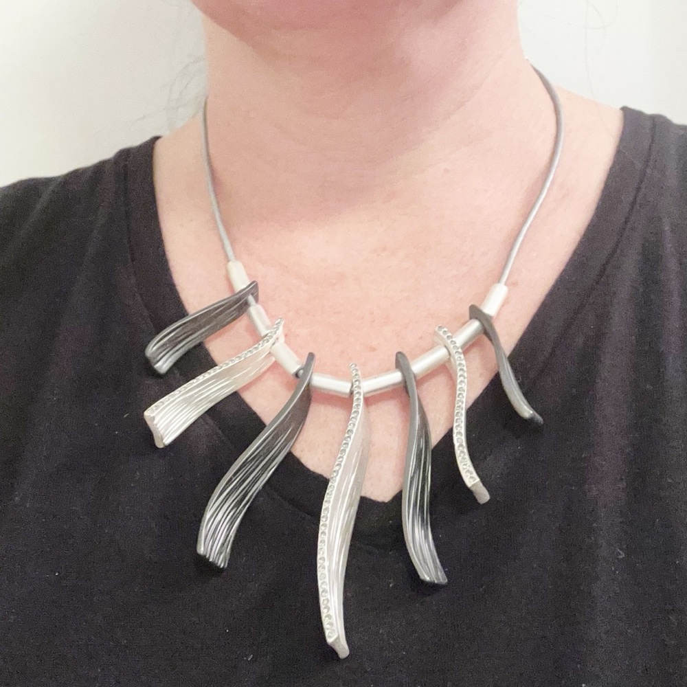 ART TO WEAR Necklace Maximalist textured adjustable choker to longer Silver